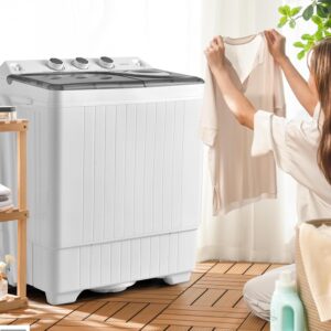 COSTWAY Portable Washing Machine, Twin Tub 26lbs Capacity Laundry, 18lbs Washer and 8lbs Spinner Combo with Timer Knobs, Built-in Drain Pump, Compact Washer for Home Dorm Apartment (Grey+White) - Image 8