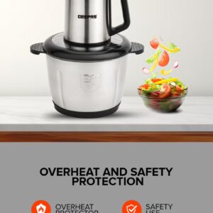 GEEPAS Multi-Functional Electric Food Chopper, Stainless Steel Double Blade, 3-Speed Control, Robust Stainless Steel Housing & Gear System, Overheat/Safety Protection, Anti-Slip Base, AC 220-240V, 50/60Hz, 3 L 3 L 500 W GMC42025N Black/Silver - Image 4