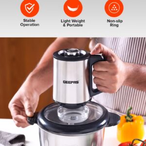 GEEPAS Multi-Functional Electric Food Chopper, Stainless Steel Double Blade, 3-Speed Control, Robust Stainless Steel Housing & Gear System, Overheat/Safety Protection, Anti-Slip Base, AC 220-240V, 50/60Hz, 3 L 3 L 500 W GMC42025N Black/Silver - Image 5