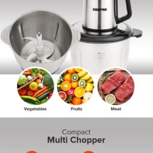 GEEPAS Multi-Functional Electric Food Chopper, Stainless Steel Double Blade, 3-Speed Control, Robust Stainless Steel Housing & Gear System, Overheat/Safety Protection, Anti-Slip Base, AC 220-240V, 50/60Hz, 3 L 3 L 500 W GMC42025N Black/Silver - Image 7