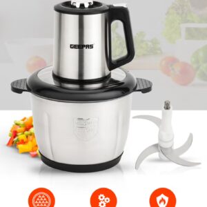 GEEPAS Multi-Functional Electric Food Chopper, Stainless Steel Double Blade, 3-Speed Control, Robust Stainless Steel Housing & Gear System, Overheat/Safety Protection, Anti-Slip Base, AC 220-240V, 50/60Hz, 3 L 3 L 500 W GMC42025N Black/Silver - Image 8
