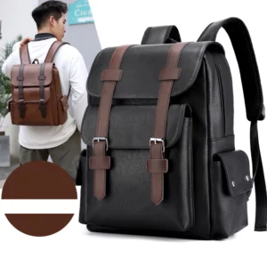 2023 Men Backpack PU Leather Bagpack Large Laptop Backpacks Male Mochilas Black Schoolbag For Teenagers Boys Brown Sac A Dos - Image 2