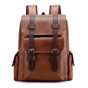 2023 Men Backpack PU Leather Bagpack Large Laptop Backpacks Male Mochilas Black Schoolbag For Teenagers Boys Brown Sac A Dos - Image 6