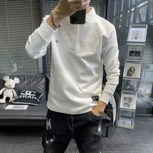 2024 Spring and Autumn Solid Color Button Letter Embroidery Long Sleeve Pullovers Hoodies Men's Loose Casual All-match Tops - Image 2