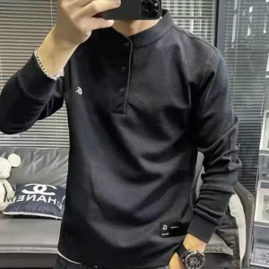 2024 Spring and Autumn Solid Color Button Letter Embroidery Long Sleeve Pullovers Hoodies Men's Loose Casual All-match Tops - Image 4
