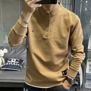 2024 Spring and Autumn Solid Color Button Letter Embroidery Long Sleeve Pullovers Hoodies Men's Loose Casual All-match Tops - Image 3