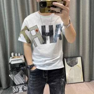 Pure Cotton Men's Short-sleeved T-shirt New Trendy Letter Printed Casual Round Neck Top - Image 3