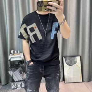 Pure Cotton Men's Short-sleeved T-shirt New Trendy Letter Printed Casual Round Neck Top - Image 5