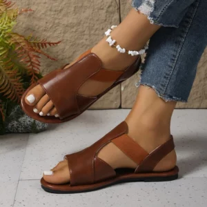 Simple Fashion Flat Heel Women Sandals Plus 2025 Summer New Sewing Detail Peep Toe Beach Shoes Casual Ladies Roman Sandals - Image 1