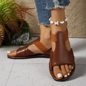 Simple Fashion Flat Heel Women Sandals Plus 2025 Summer New Sewing Detail Peep Toe Beach Shoes Casual Ladies Roman Sandals - Image 2
