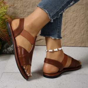 Simple Fashion Flat Heel Women Sandals Plus 2025 Summer New Sewing Detail Peep Toe Beach Shoes Casual Ladies Roman Sandals - Image 3