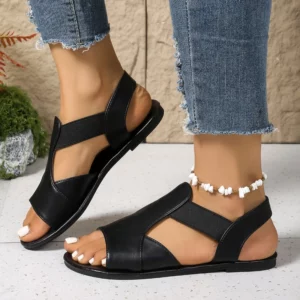 Simple Fashion Flat Heel Women Sandals Plus 2025 Summer New Sewing Detail Peep Toe Beach Shoes Casual Ladies Roman Sandals - Image 5