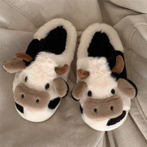 Winter Home Slippers for Couples Warm Plush Neutral Cartoon Cow Indoor Anti Slip Comfortable Cotton Slippers for Men and Women - Image 2