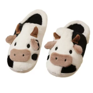 Winter Home Slippers for Couples Warm Plush Neutral Cartoon Cow Indoor Anti Slip Comfortable Cotton Slippers for Men and Women - Image 3