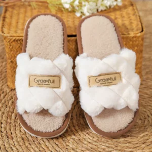 Winter Women's Home Fur Slippers Fashion Fuzzy Open-Toe Slides Indoor EVA Soft-Soled Silent Shoes Lady Flat Warm Flip Flops - Image 3