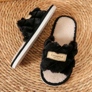 Winter Women's Home Fur Slippers Fashion Fuzzy Open-Toe Slides Indoor EVA Soft-Soled Silent Shoes Lady Flat Warm Flip Flops - Image 4