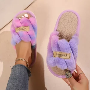 Winter Women's Home Fur Slippers Fashion Fuzzy Open-Toe Slides Indoor EVA Soft-Soled Silent Shoes Lady Flat Warm Flip Flops - Image 7
