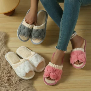 Fashion Women Slippers Cotton Plush Warm Female Light EVA Flat Bottom Non-slip Comfortable Slides Winter Autumn House Shoes - Image 4