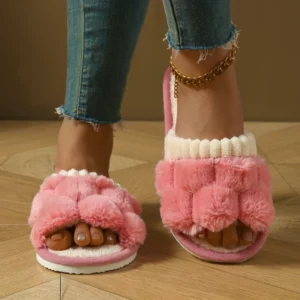 Fashion Women Slippers Cotton Plush Warm Female Light EVA Flat Bottom Non-slip Comfortable Slides Winter Autumn House Shoes - Image 3