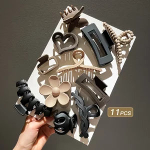 11pcs Women's High-end Frosted Clip Set Women's Back Head Hair Shark Clip Headwear - Image 5