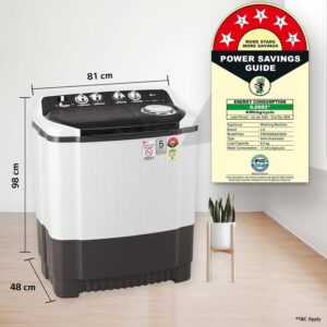 LG 8.0 Kg 5 Star Semi-Automatic Top Loading Washing Machine with Roller Jet Pulsator, Wind Jet Dry, Soak & Rat Away Technology (P8030SGAZ, Collar Scrubber & Rust Free Plastic Base, Dark Gray) - Image 6
