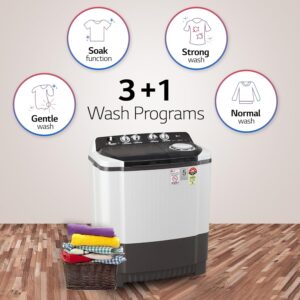 LG 8.0 Kg 5 Star Semi-Automatic Top Loading Washing Machine with Roller Jet Pulsator, Wind Jet Dry, Soak & Rat Away Technology (P8030SGAZ, Collar Scrubber & Rust Free Plastic Base, Dark Gray) - Image 8