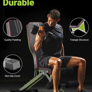 Yoleo Adjustable Weight Bench for Full Body Workout; Foldable Bench Press Bench of Home Gym Strength Training; Incline Decline Flat Utility Workout Bench with Quick Folding& Fast Adjustment (Black) - Image 4