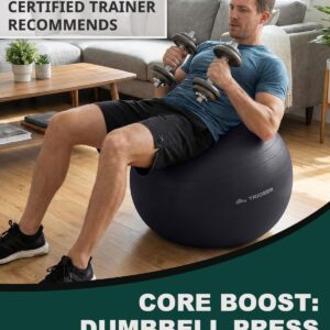 Trideer Exercise Ball for Yoga, Pilates & Fitness – Stability Ball Equipment for Home Gym & Office Chair, Core & Balance Training Accessories, Physical Therapy Equipment, Quick Pump Included, 5 Sizes - Image 4