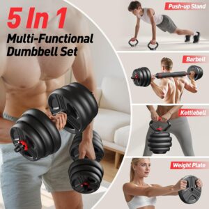 Adjustable dumbbell set,20/35/45/55/70/90lbs Free Weights set with upgraded nut, 5 in 1 Weight Set Used as Kettlebells, Barbell, Push up Stand, Fitness Exercise for Home Gym Suitable Men/Women - Image 9