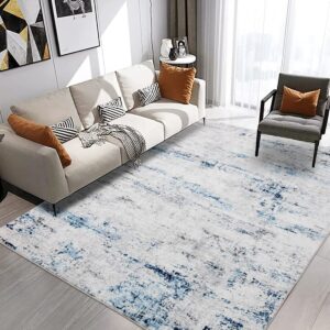 Area Rugs 10x14 Living Room: Large Soft Washable Rug Modern Abstract Anti-Skid Non-Shedding Carpet Indoor Floor Thin Carpets for Bedroom Dining Room Farmhouse Nursery Home Office White Gray Blue - Image 6