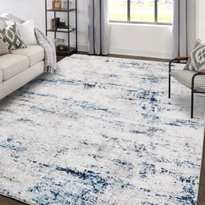 Area Rugs 10x14 Living Room: Large Soft Washable Rug Modern Abstract Anti-Skid Non-Shedding Carpet Indoor Floor Thin Carpets for Bedroom Dining Room Farmhouse Nursery Home Office White Gray Blue - Image 8