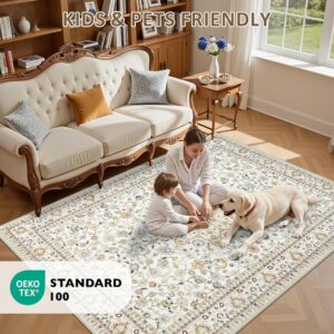 Area Rugs 10x14 Living Room Rug: Washable Rug Soft Vintage Boho Carpet Indoor Floor Non-Slip Stain Resistant Large Carpets for Bedroom Dining Room Farmhouse Nursery Home Office Beige - Image 3