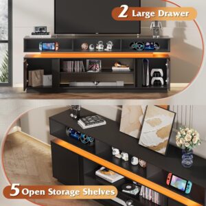 WLIVE Modern TV Stand for 75 Inch TV, 2 Tier Entertainment Center with LED Lights & Storage Cabinets, Media TV Console Gaming Television Stands for Living Room, Bedroom,Black - Image 5