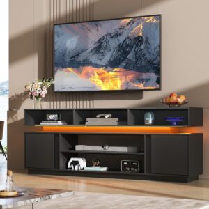 WLIVE Modern TV Stand for 75 Inch TV, 2 Tier Entertainment Center with LED Lights & Storage Cabinets, Media TV Console Gaming Television Stands for Living Room, Bedroom,Black - Image 6