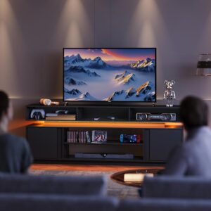 WLIVE Modern TV Stand for 75 Inch TV, 2 Tier Entertainment Center with LED Lights & Storage Cabinets, Media TV Console Gaming Television Stands for Living Room, Bedroom,Black - Image 7