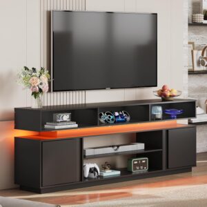 WLIVE Modern TV Stand for 75 Inch TV, 2 Tier Entertainment Center with LED Lights & Storage Cabinets, Media TV Console Gaming Television Stands for Living Room, Bedroom,Black - Image 9