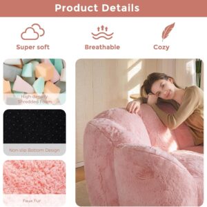 MAXYOYO Bean Bag Chair for Adults, Loveseat Floral Shaped Bean Bag Sofa, Ultra Soft Love Seat Mini Sofa Couch, Faux Fur Reading Chair for Living Room Bedroom, Pink - Image 3