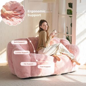 MAXYOYO Bean Bag Chair for Adults, Loveseat Floral Shaped Bean Bag Sofa, Ultra Soft Love Seat Mini Sofa Couch, Faux Fur Reading Chair for Living Room Bedroom, Pink - Image 5