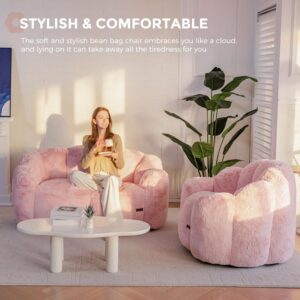 MAXYOYO Bean Bag Chair for Adults, Loveseat Floral Shaped Bean Bag Sofa, Ultra Soft Love Seat Mini Sofa Couch, Faux Fur Reading Chair for Living Room Bedroom, Pink - Image 6