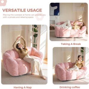 MAXYOYO Bean Bag Chair for Adults, Loveseat Floral Shaped Bean Bag Sofa, Ultra Soft Love Seat Mini Sofa Couch, Faux Fur Reading Chair for Living Room Bedroom, Pink - Image 7