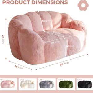MAXYOYO Bean Bag Chair for Adults, Loveseat Floral Shaped Bean Bag Sofa, Ultra Soft Love Seat Mini Sofa Couch, Faux Fur Reading Chair for Living Room Bedroom, Pink - Image 8