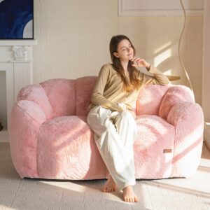 MAXYOYO Bean Bag Chair for Adults, Loveseat Floral Shaped Bean Bag Sofa, Ultra Soft Love Seat Mini Sofa Couch, Faux Fur Reading Chair for Living Room Bedroom, Pink - Image 9