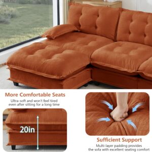 107.8" Cloud Couch for Living Room, 25.2" Extra Deep Seat Chenille Fabric Sectional, Modular Sofa with Removable Armrests, Easy Assembly, Orange 3 Seats with Ottoman | Free combination, Easy to assemble, living room sofa, Apartment, 25.2“ deep seat sofa - Image 6