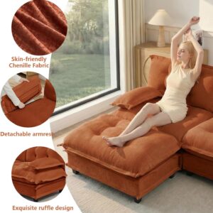 107.8" Cloud Couch for Living Room, 25.2" Extra Deep Seat Chenille Fabric Sectional, Modular Sofa with Removable Armrests, Easy Assembly, Orange 3 Seats with Ottoman | Free combination, Easy to assemble, living room sofa, Apartment, 25.2“ deep seat sofa - Image 8