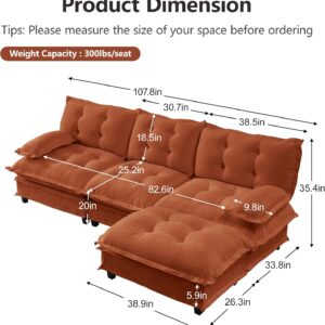 107.8" Cloud Couch for Living Room, 25.2" Extra Deep Seat Chenille Fabric Sectional, Modular Sofa with Removable Armrests, Easy Assembly, Orange 3 Seats with Ottoman | Free combination, Easy to assemble, living room sofa, Apartment, 25.2“ deep seat sofa - Image 9