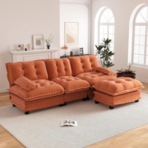 107.8" Cloud Couch for Living Room, 25.2" Extra Deep Seat Chenille Fabric Sectional, Modular Sofa with Removable Armrests, Easy Assembly, Orange 3 Seats with Ottoman | Free combination, Easy to assemble, living room sofa, Apartment, 25.2“ deep seat sofa - Image 10