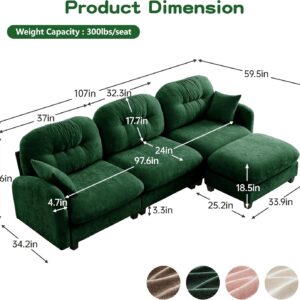 107'' Chenille Couch, L-Shaped Sectional Sofa, Ultra-Soft Comfort Memory Foam Cloud Couch with Pillows, Sectional Couches for Living Room - Image 5