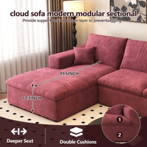 107'' U-Shaped Modern Modular Sectional Cloud Couch Whit Ottoman, 4-Seat Chenille Deep-Seat Sofa with Pillow for Living Room, Bedroom, Apartment, Wine Red - Image 4