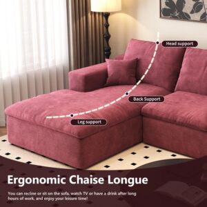 107'' U-Shaped Modern Modular Sectional Cloud Couch Whit Ottoman, 4-Seat Chenille Deep-Seat Sofa with Pillow for Living Room, Bedroom, Apartment, Wine Red - Image 6