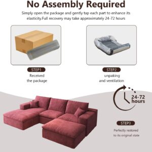 107'' U-Shaped Modern Modular Sectional Cloud Couch Whit Ottoman, 4-Seat Chenille Deep-Seat Sofa with Pillow for Living Room, Bedroom, Apartment, Wine Red - Image 8